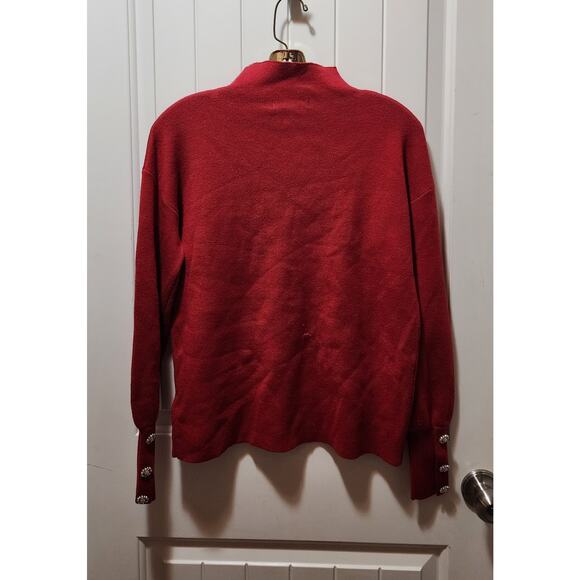 Tahari Sweater Jeweled Sleeved Cranberry Red Womens Small Turtle Neck - Picture 5 of 9